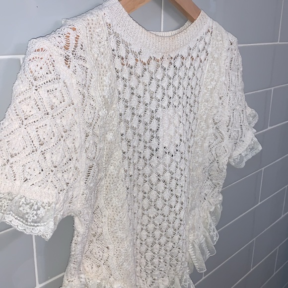 NWT Zara Pointelle Ruffle Knit Top - Picture 8 of 17